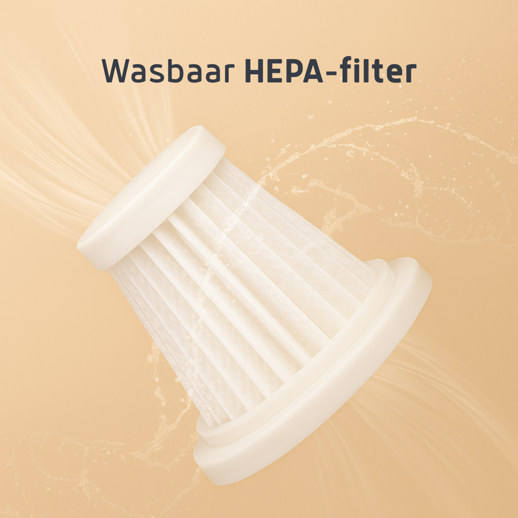 Wasbaar HEPA-filter van de Velini draadloze stofzuiger voor hygiënische, langdurige prestaties.