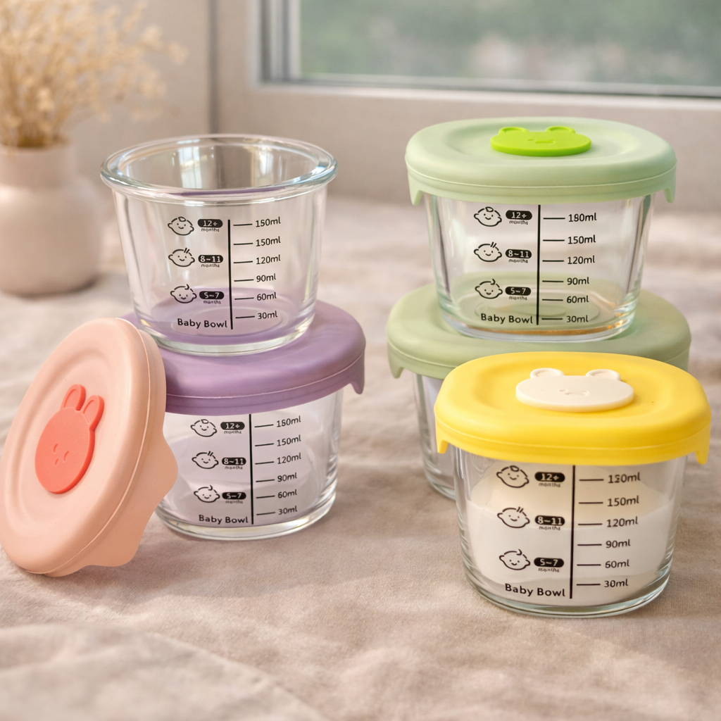 Velini Glazen Babyvoedingspotjes 180 ml 2 Stuks – Duurzaam, Herbruikbaar & Met Maatverdeling