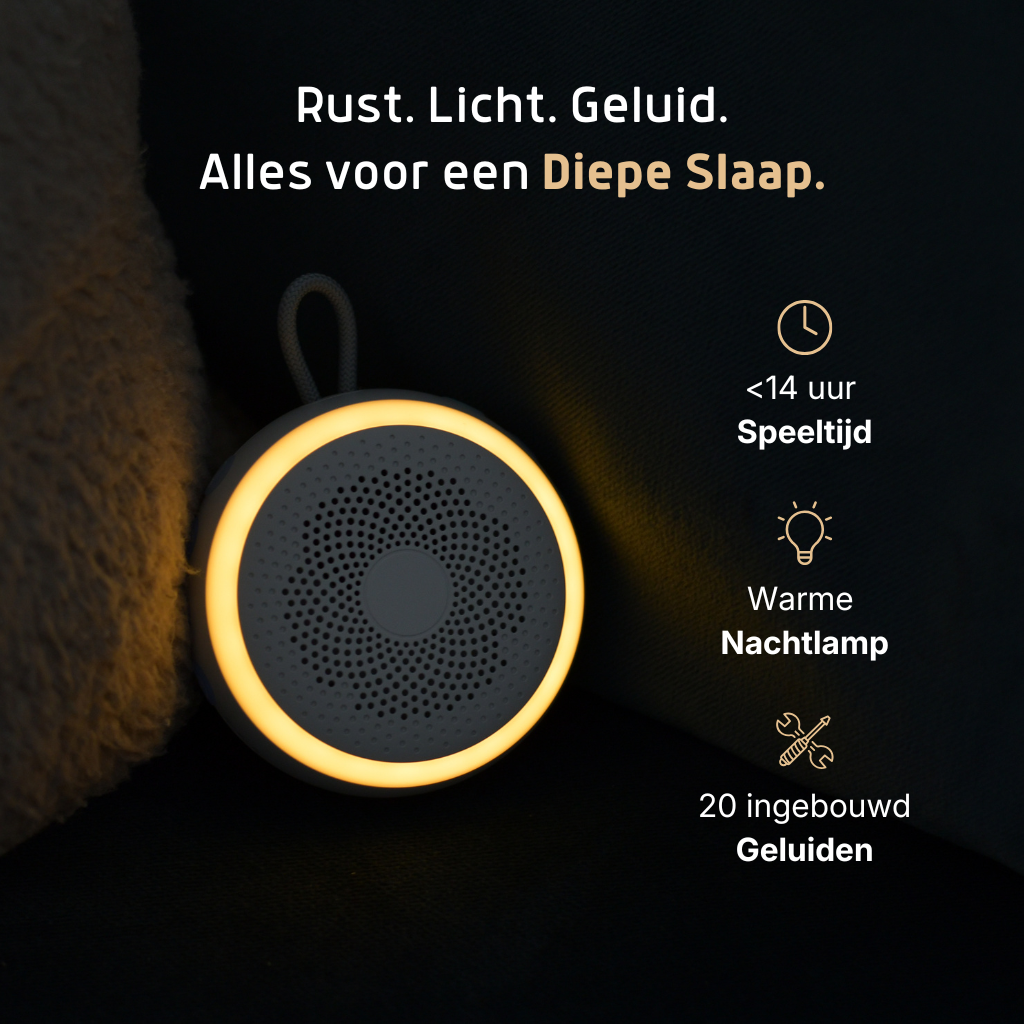 Velini white noise slaaptrainer met warme gloed in donkere slaapkameromgeving
