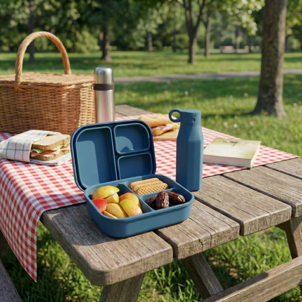 Velini siliconen lunch en drinkbeker set op de picknick
