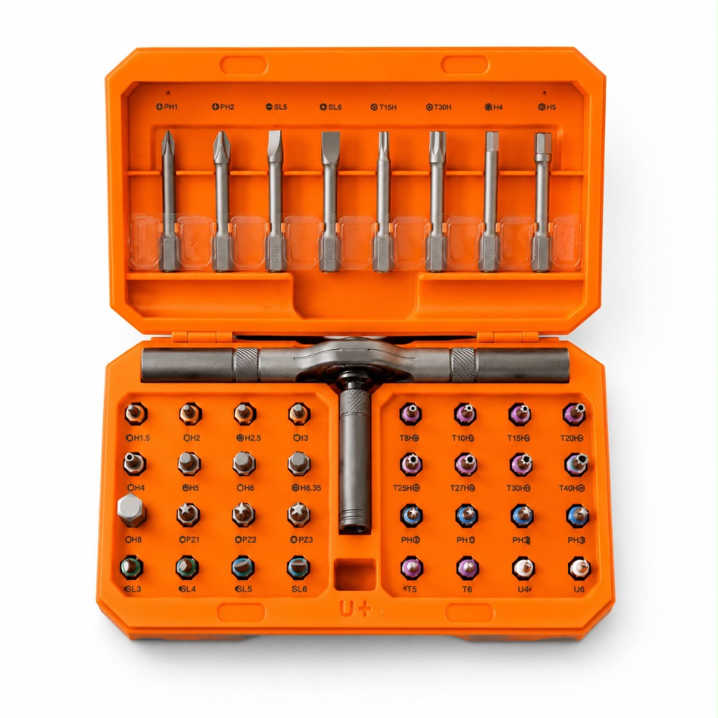 Velini 42 in 1 Magnetische Schroevendraaier Set met Ratel - 40 S2 Stalen Bits - Complete Bitset voor Reparatie, Elektronica, Fiets en Auto Onderhoud - Oranje