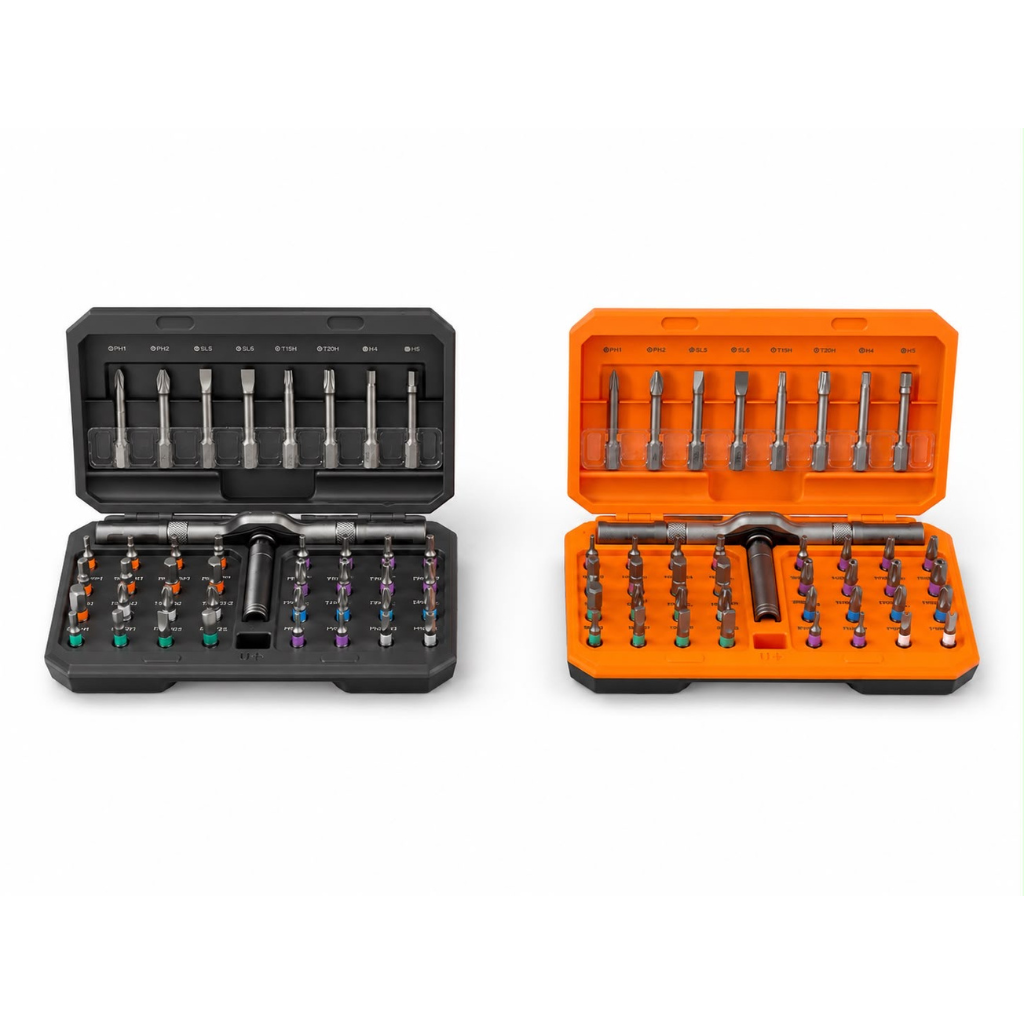 Velini 42 in 1 Magnetische Schroevendraaier Set met Ratel - 40 S2 Stalen Bits - Complete Bitset voor Reparatie, Elektronica, Fiets en Auto Onderhoud - Oranje