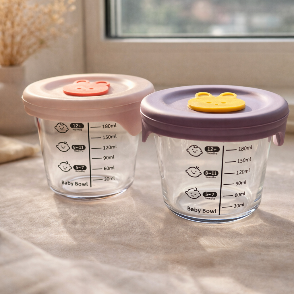 Velini Glazen Babyvoedingspotjes 180 ml 2 Stuks – Duurzaam, Herbruikbaar & Met Maatverdeling