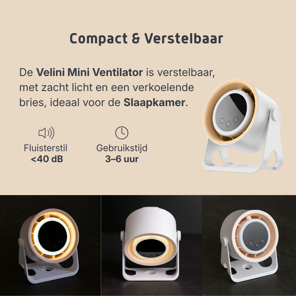 Velini mini home ventilator - Compact & verstelbaar