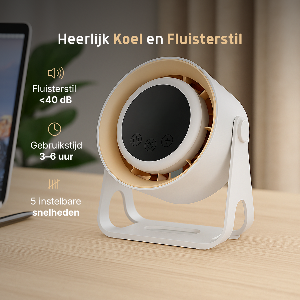 Kleine ventilator desktop opladen – Velini Heelijk koel en fluisterstil
