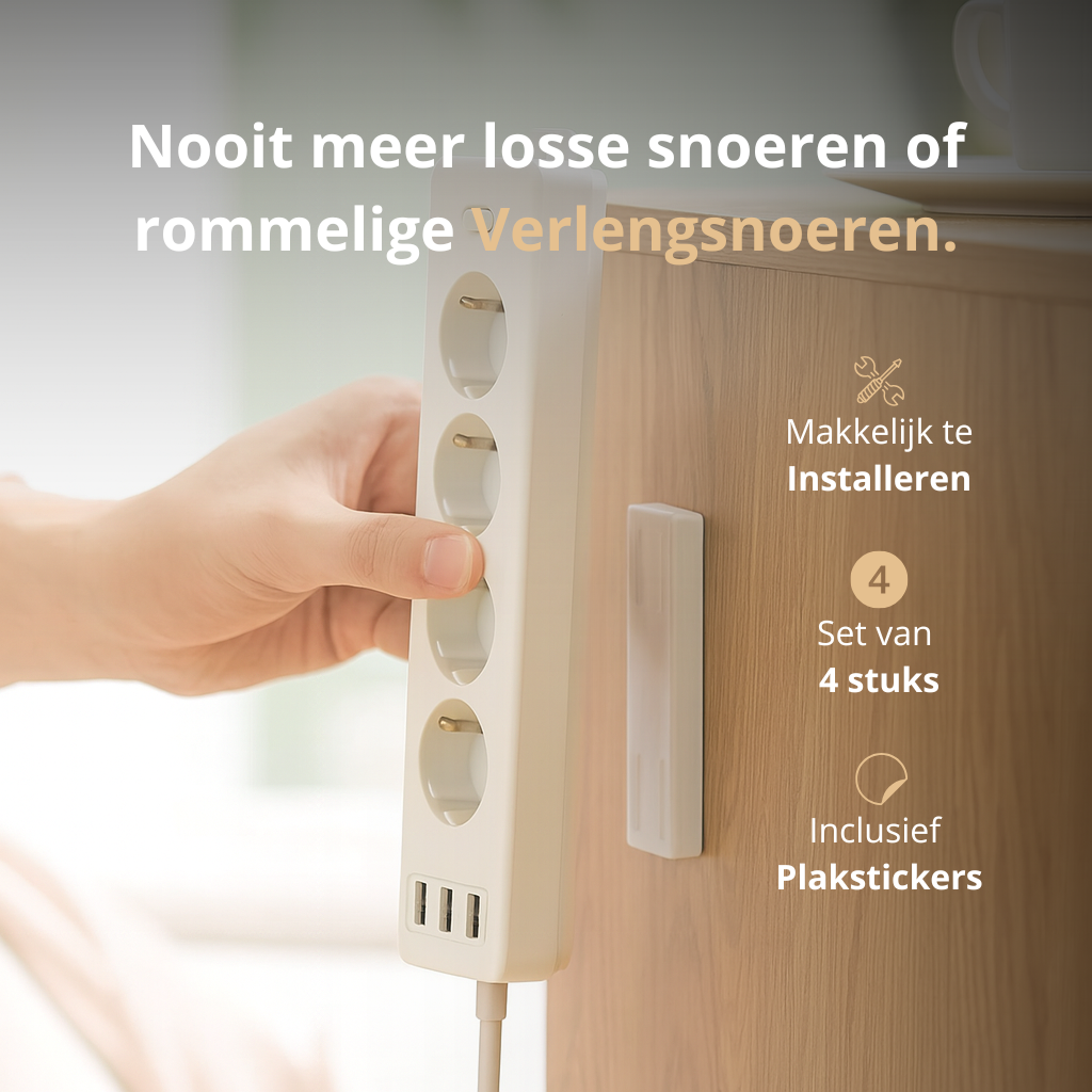 Velini stekkerdooshouder wit – naadloze montage, verkrijgbaar in wit en blauw, inclusief plaksticker.