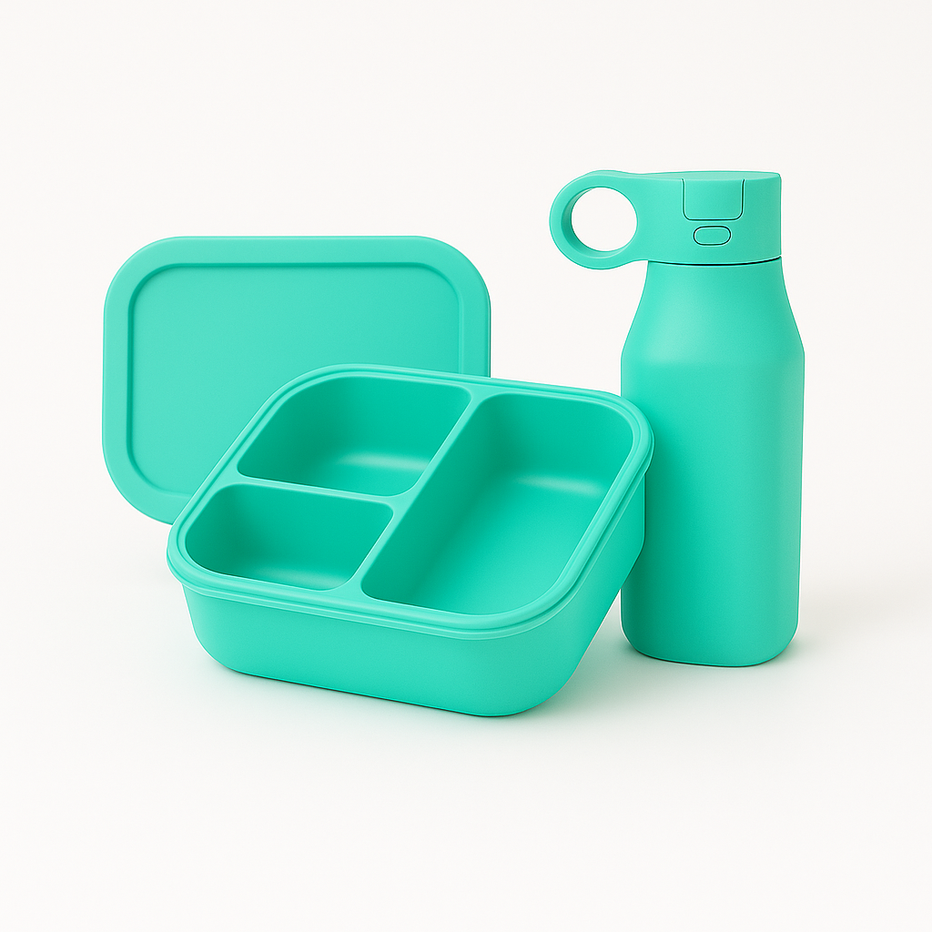 Velini Siliconen Lunch- en Drinkbeker Set Mint groen